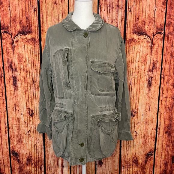 SALE!! Vintage 80s Banana Republic safari jacket size Medium rayon olive green - Picture 1 of 4